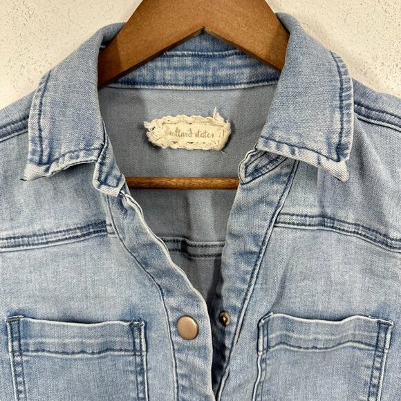 Altar'd State Women's Size XS Stretch Denim Shorts Romper Snap Front - Picture 7 of 10